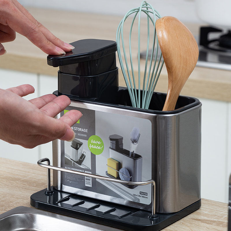 Multifunctional Kitchen Sink Storage Rack with Soap / Detergent Dispenser - Homes Must Haves