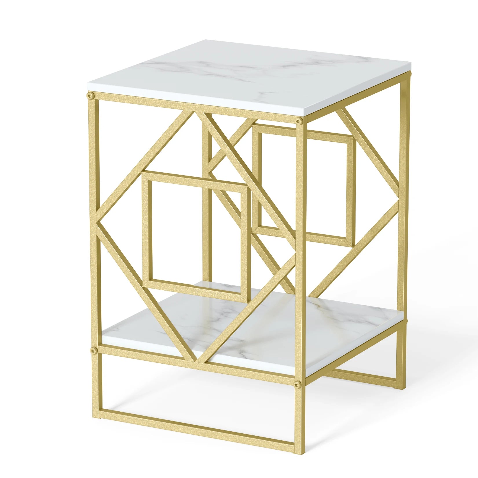 Millionaire's Luxury Marble Tea Coffee Cafe Table with Golden Coloured Frame - 40x40x58.5cm - Homes Must Haves