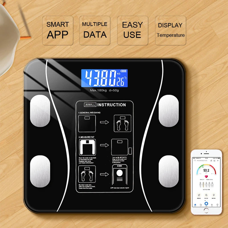 Body Fat Analyser Digital Bathroom Scale - With Smartphone App / Bluetooth-compatible - Homes Must Haves