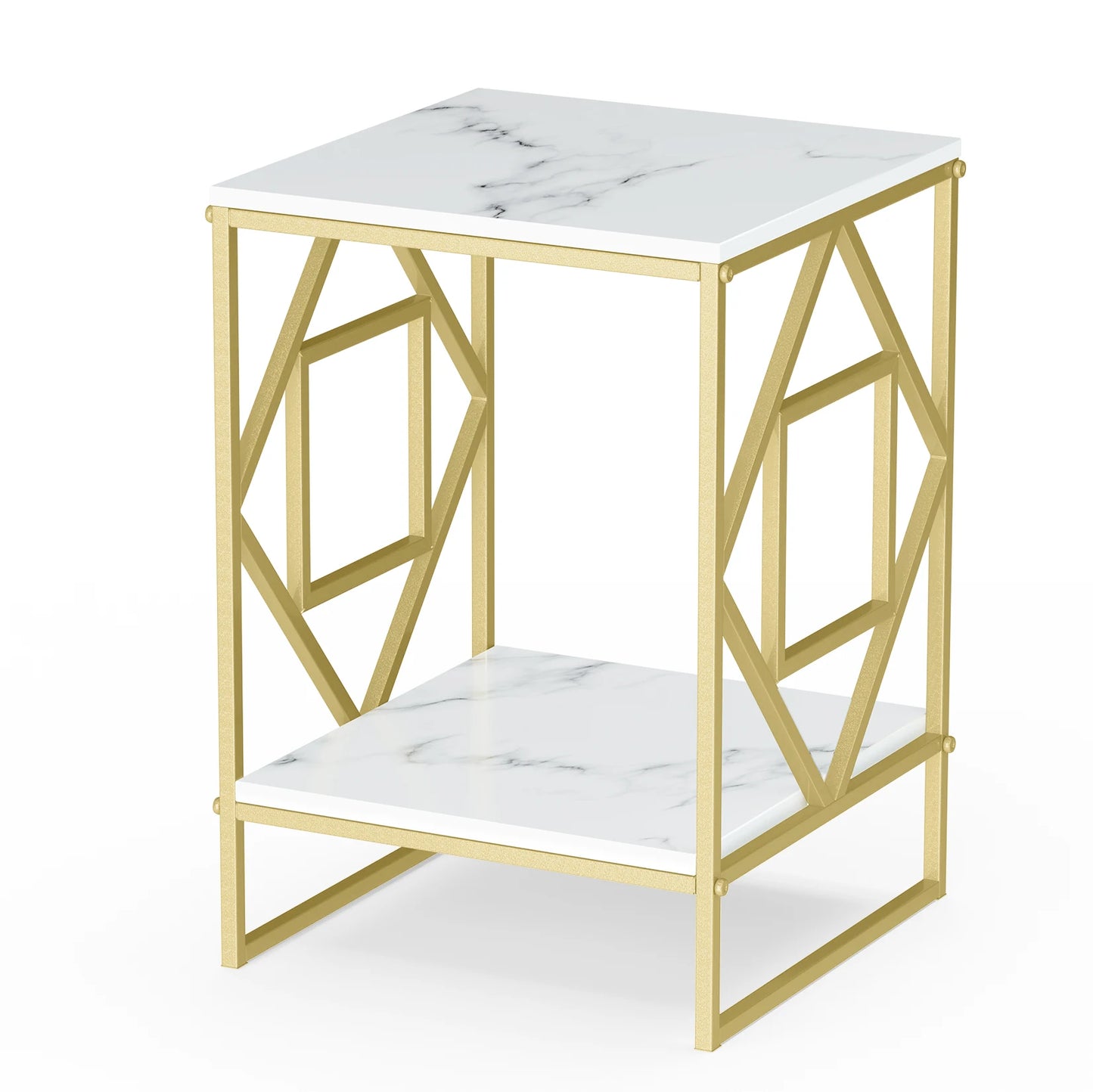 Millionaire's Luxury Marble Tea Coffee Cafe Table with Golden Coloured Frame - 40x40x58.5cm - Homes Must Haves