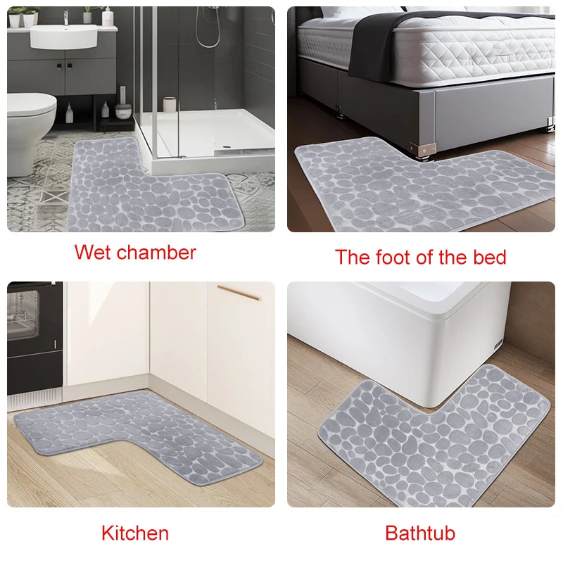 Cobblestone L-Shaped Bathroom Corner Mat Durable Water Absorption Soft Non-slip - Homes Must Haves