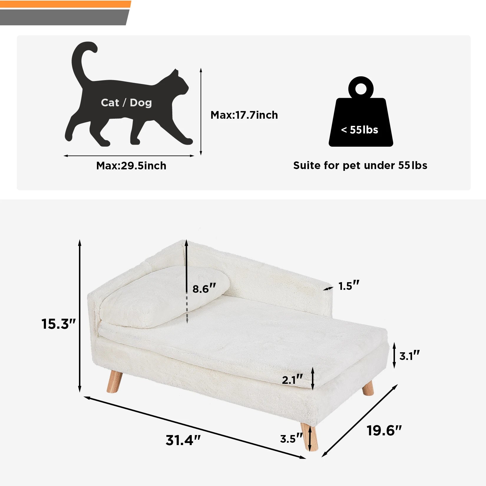 Elevated Waterproof Pet Sofa Bed with Soft Cozy Pad & Sturdy Wood Legs - Homes Must Haves