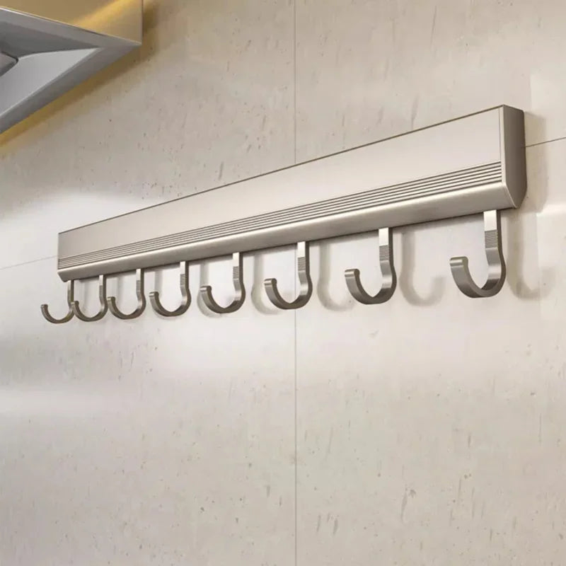 Aluminium Alloy Wall-Mounted Hooks Rack – Drill-Free Storage for Kitchen - Homes Must Haves