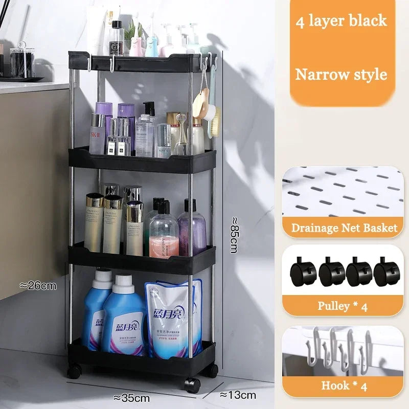 Slim Kitchen / Bathroom Storage Cart On Wheels - Suitable for Tight Spaces - Homes Must Haves