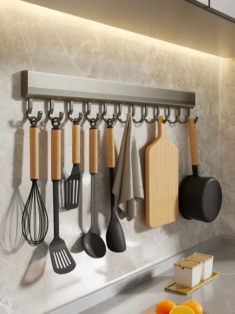 Aluminium Alloy Wall-Mounted Hooks Rack – Drill-Free Storage for Kitchen - Homes Must Haves