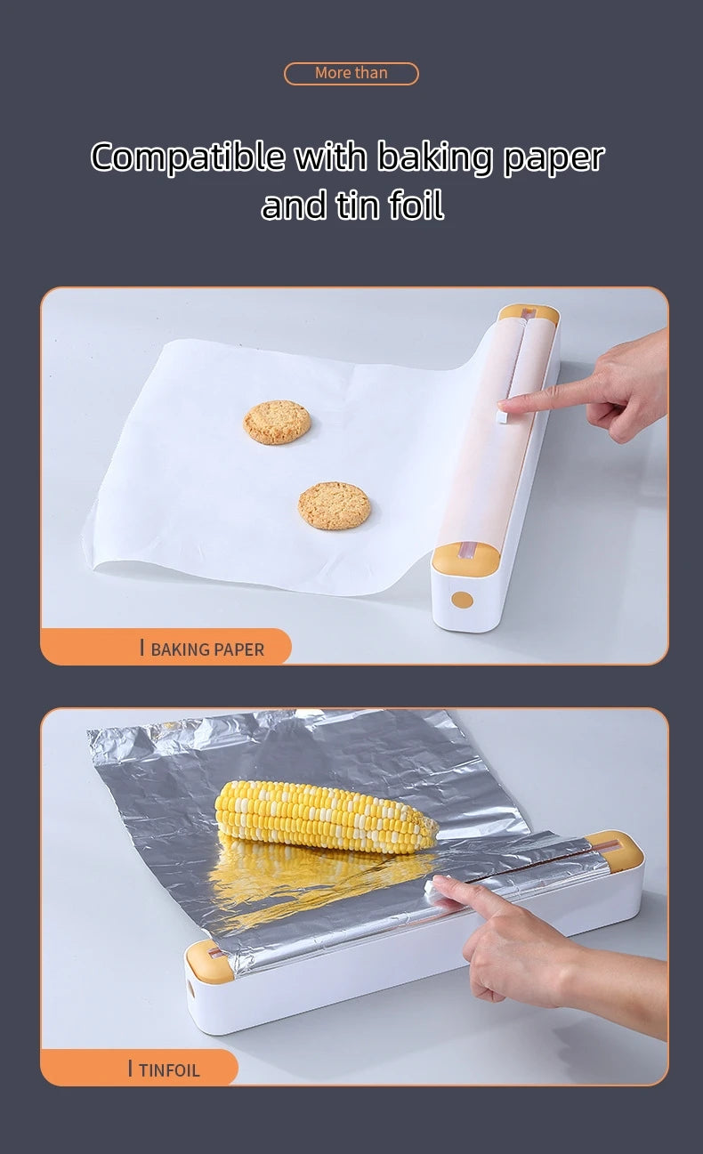 Aluminium Foil and Cling Wrap Film Dispenser with Cutter Food Plastic Cling Wrap Dispenser - Homes Must Haves