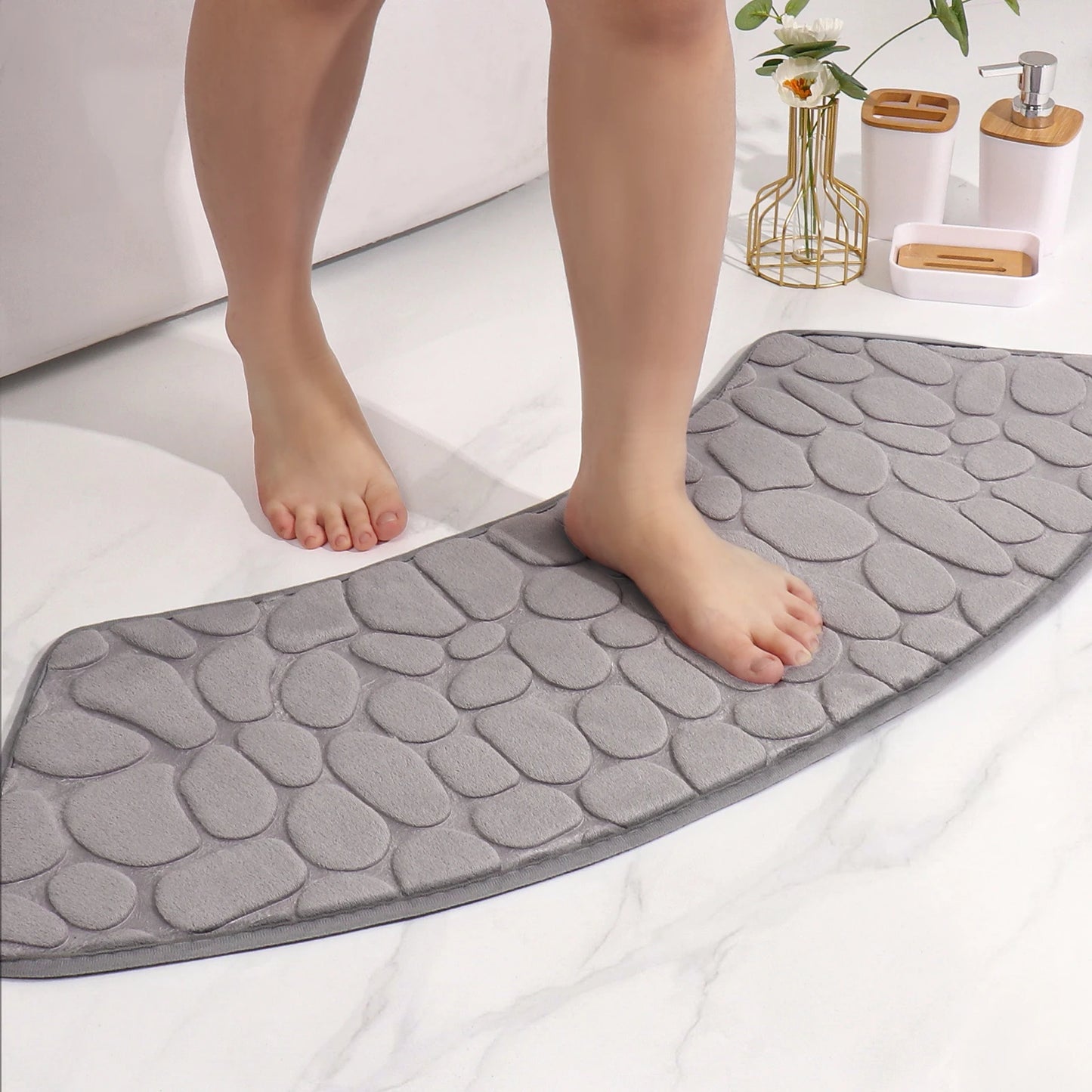 Curved Bathroom Shower Mat - Pebble Embossed Non-slip Absorbent - Homes Must Haves