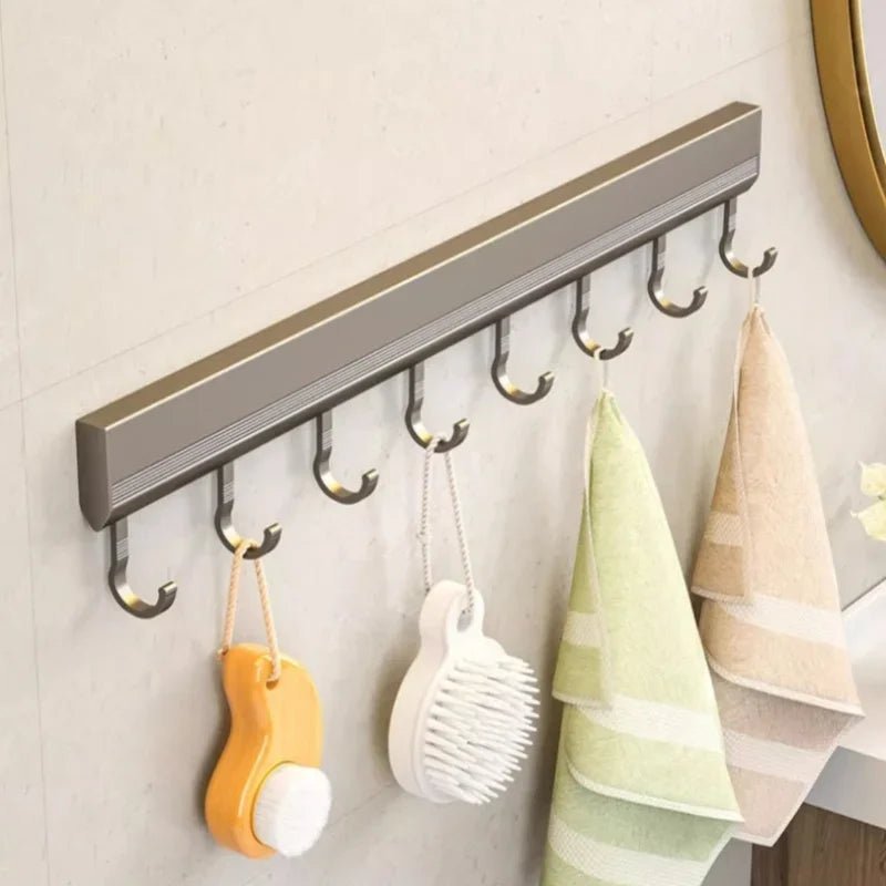 Aluminium Alloy Wall-Mounted Hooks Rack – Drill-Free Storage for Kitchen - Homes Must Haves