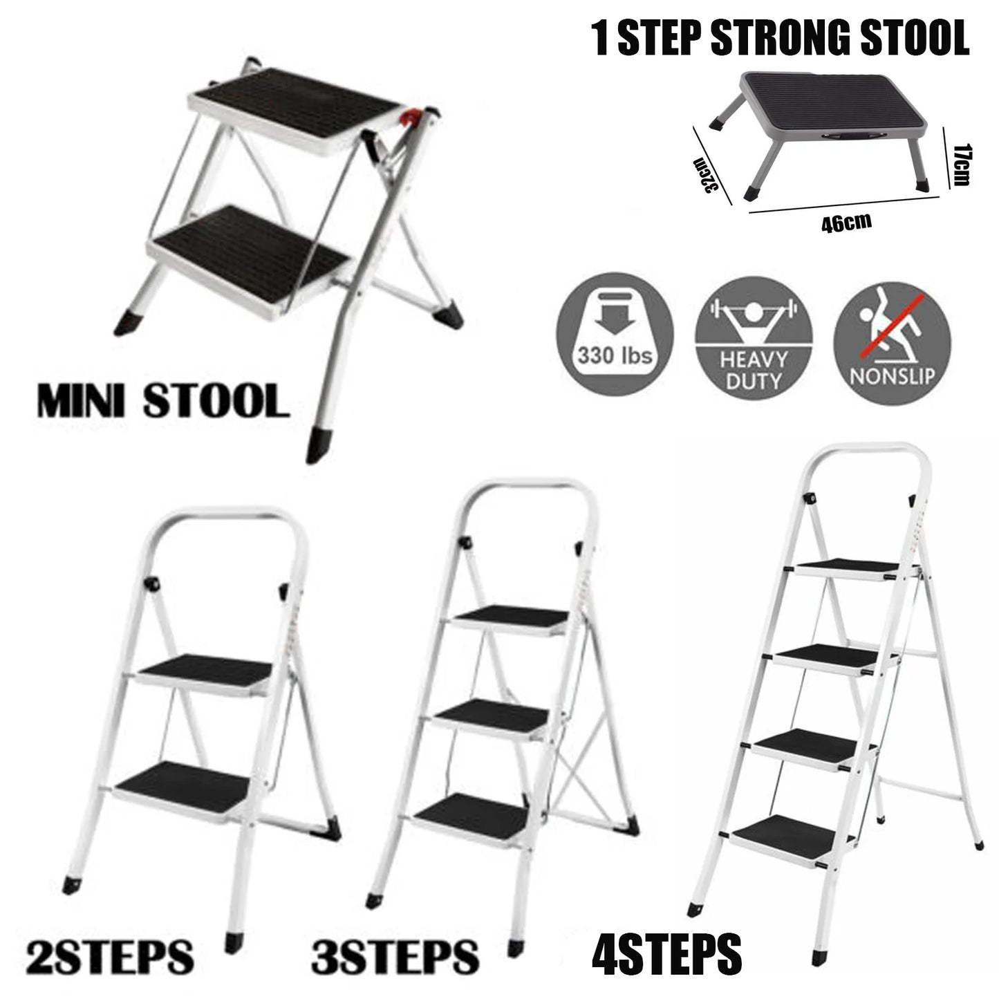 2-4 Steps Ladder Portable Foldable Anti Slip Feet for Indoor Outdoor Use - Homes Must Haves