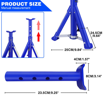 Heavy Duty Axle Jack Stands 3 Tonne Load Capacity, 4 Stages Height Adjustment 305mm to 415mm for Car Lifting Repair - 2 Pack - Homes Must Haves