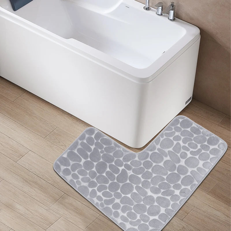 Cobblestone L-Shaped Bathroom Corner Mat Durable Water Absorption Soft Non-slip - Homes Must Haves