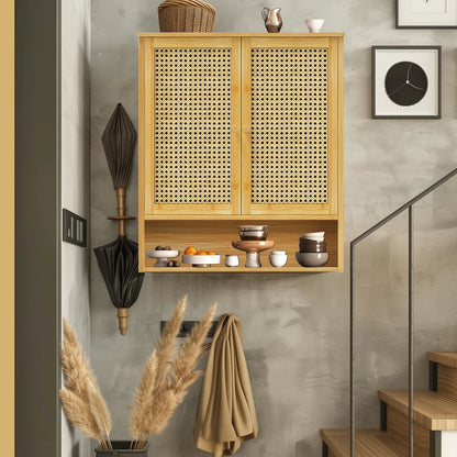 Solid Bamboo Wood Wall Cabinet with 3 Shelves and 2 Doors - Homes Must Haves