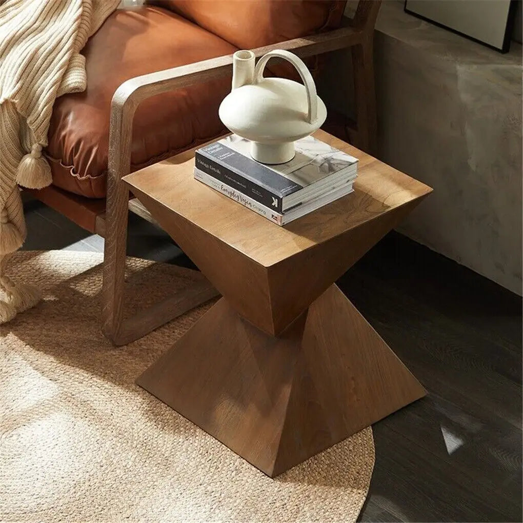 Lightweight Concrete Accent Coffee Side Table / Sitting Chair - Natural Wood Colour - Geometric Design - Homes Must Haves