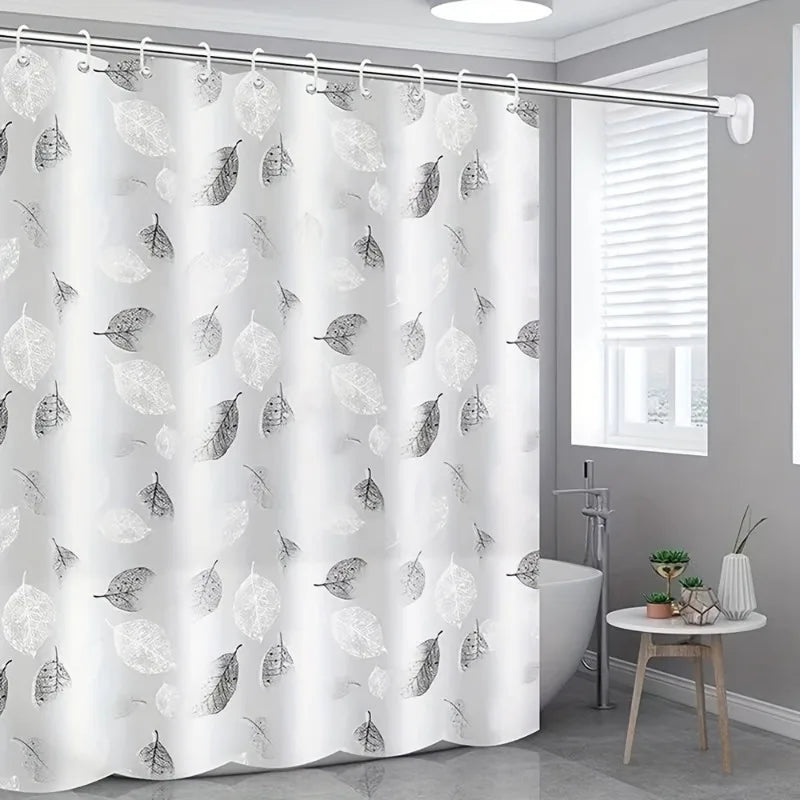 Waterproof PEVA Leaf Pattern Shower Curtain with Hooks - 180X180 CM - Homes Must Haves