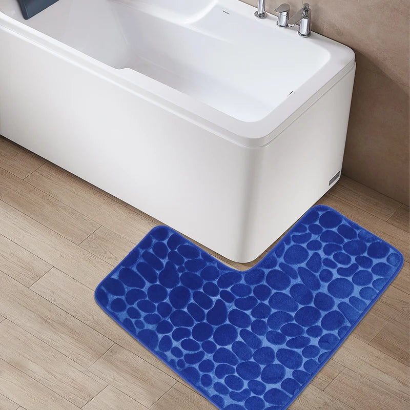 Cobblestone L-Shaped Bathroom Corner Mat Durable Water Absorption Soft Non-slip - Homes Must Haves