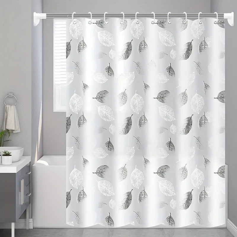 Waterproof PEVA Leaf Pattern Shower Curtain with Hooks - 180X180 CM - Homes Must Haves