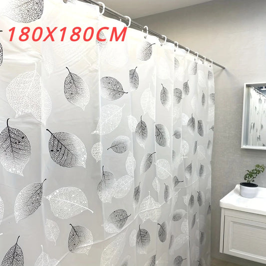 Waterproof PEVA Leaf Pattern Shower Curtain with Hooks - 180X180 CM - Homes Must Haves