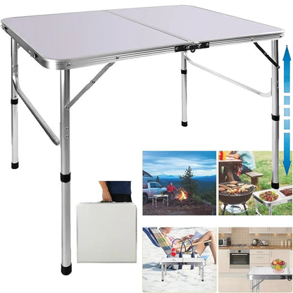 Heavy Duty Foldable Aluminium Table with Adjustable Height - 3 Feet Lightweight 90x60x37/67cm - Homes Must Haves