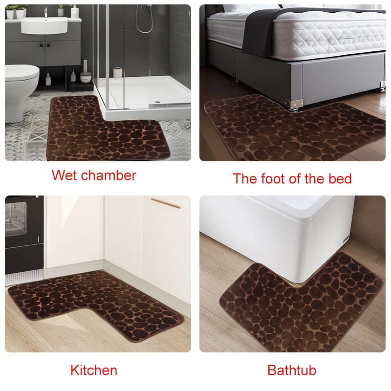 Cobblestone L-Shaped Bathroom Corner Mat Durable Water Absorption Soft Non-slip - Homes Must Haves