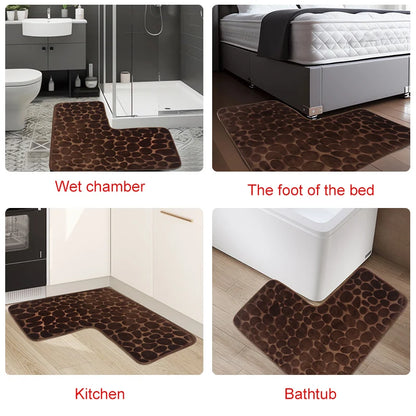 Cobblestone L-Shaped Bathroom Corner Mat Durable Water Absorption Soft Non-slip - Homes Must Haves