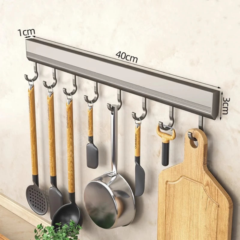 Aluminium Alloy Wall-Mounted Hooks Rack – Drill-Free Storage for Kitchen - Homes Must Haves