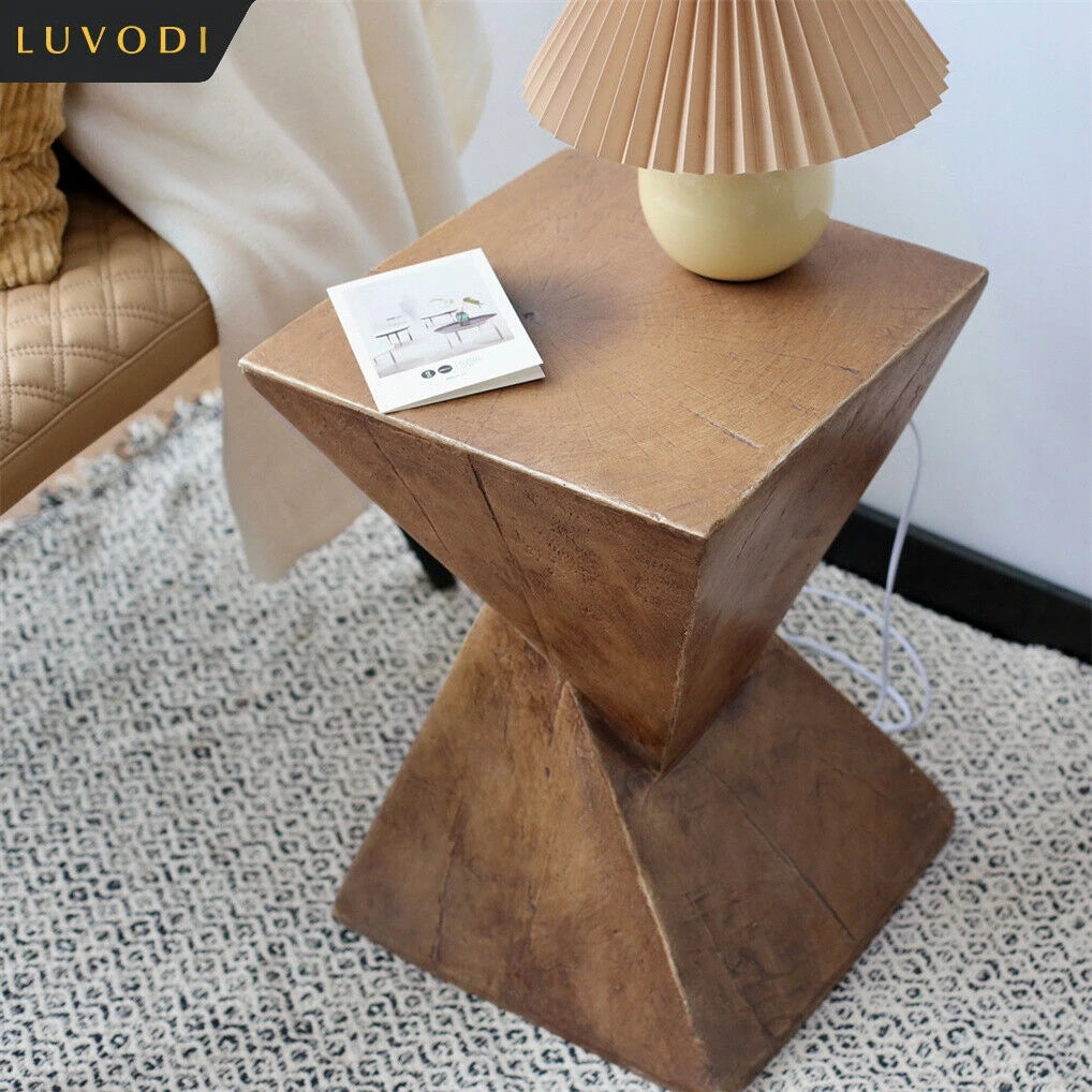 Lightweight Concrete Accent Coffee Side Table / Sitting Chair - Natural Wood Colour - Geometric Design - Homes Must Haves