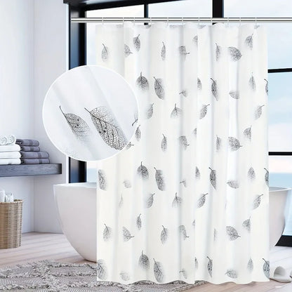 Waterproof PEVA Leaf Pattern Shower Curtain with Hooks - 180X180 CM - Homes Must Haves