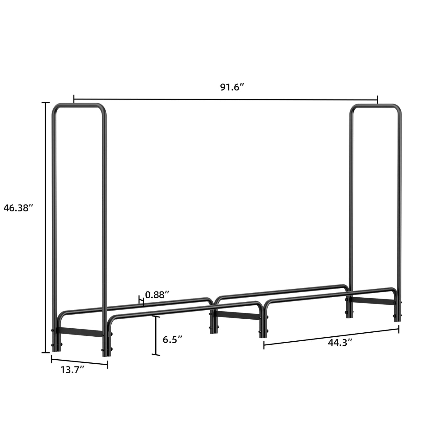 Long Heavy Duty Metal Firewood Log Rack - 91.6" x 46.38" x 13.7" (7.6 feet long) - Homes Must Haves