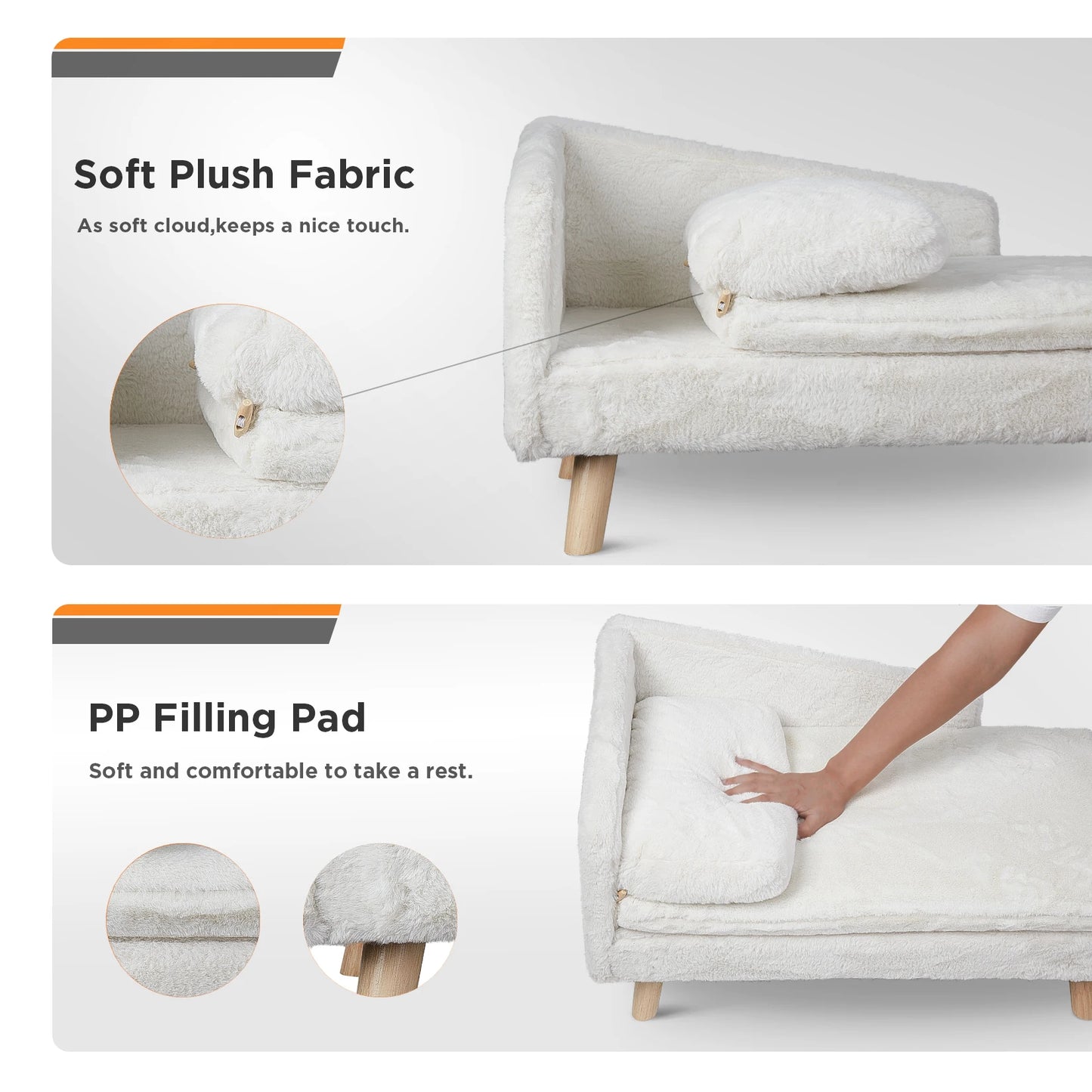 Elevated Waterproof Pet Sofa Bed with Soft Cozy Pad & Sturdy Wood Legs - Homes Must Haves