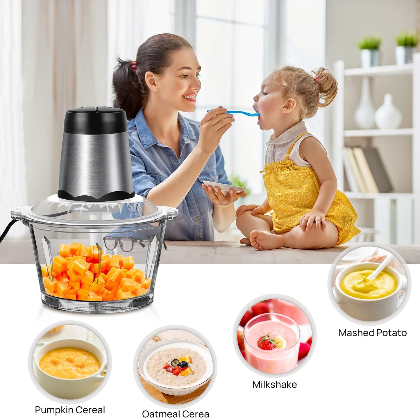 Electric Food Chopper & Processor (2L) – 2-Speed Vegetable, Meat, and Mixer Grinder - Homes Must Haves