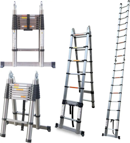 5M Telescopic A-Frame Ladder, 16.5ft Folding Stainless Steel Extension – 330lb Capacity - Homes Must Haves