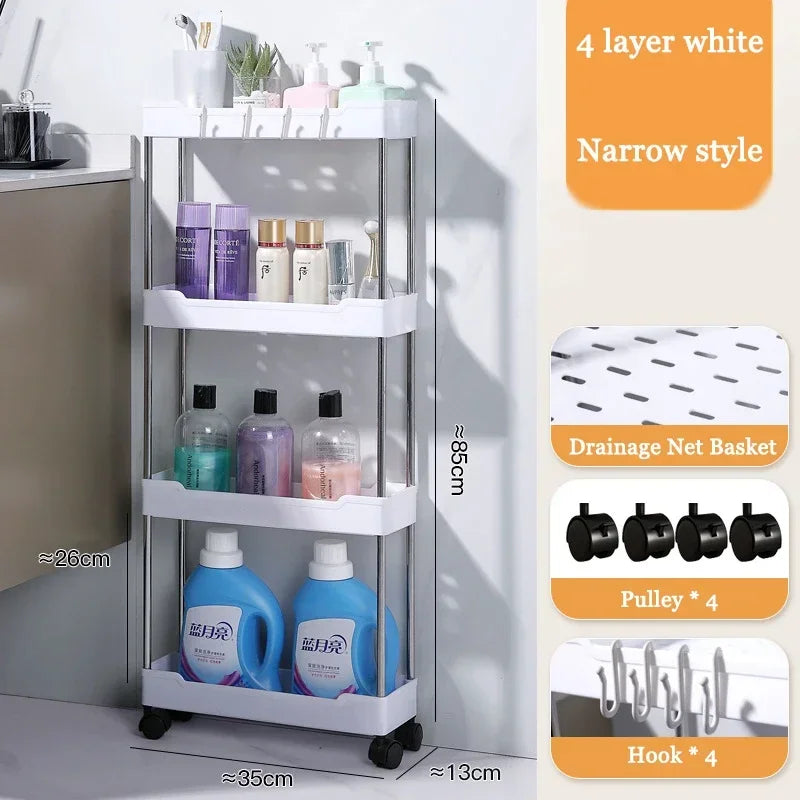 Slim Kitchen / Bathroom Storage Cart On Wheels - Suitable for Tight Spaces - Homes Must Haves