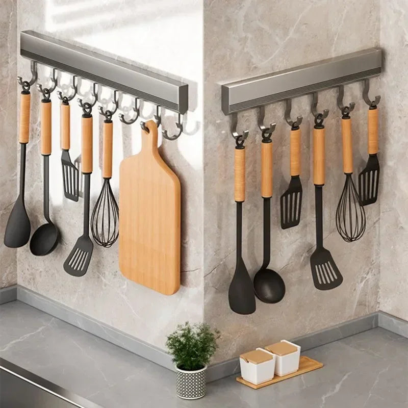 Aluminium Alloy Wall-Mounted Hooks Rack – Drill-Free Storage for Kitchen - Homes Must Haves