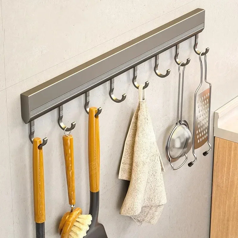 Aluminium Alloy Wall-Mounted Hooks Rack – Drill-Free Storage for Kitchen - Homes Must Haves