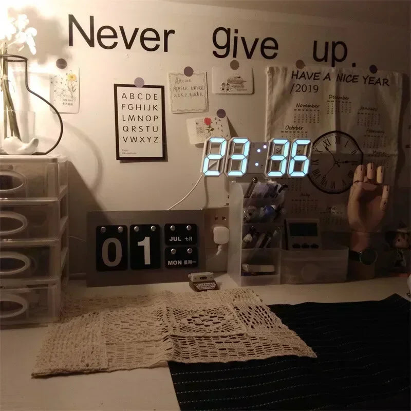 3D LED Digital Clock Wall Decoration Glow Night Mode - Homes Must Haves