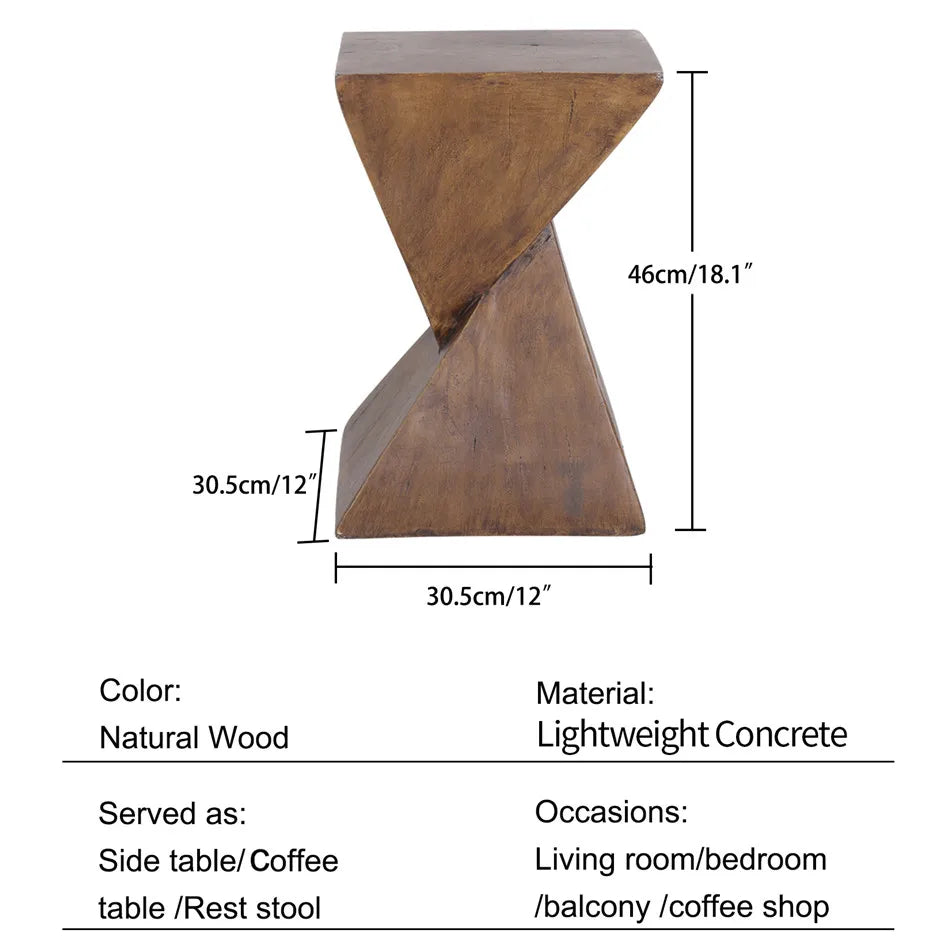 Lightweight Concrete Accent Coffee Side Table / Sitting Chair - Natural Wood Colour - Geometric Design - Homes Must Haves