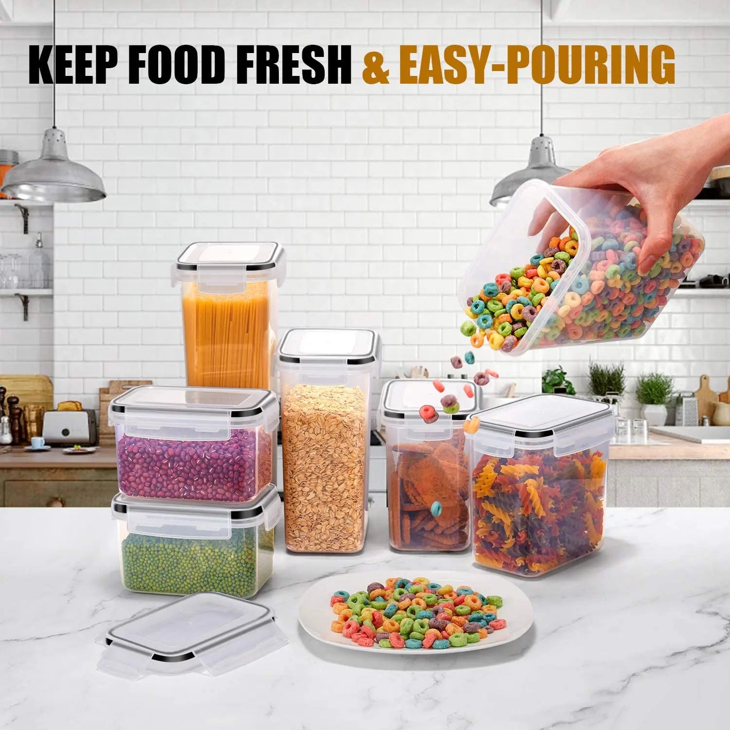 7pcs Airtight Food Containers Set - BPA Free Plastic Airtight Storage Box with 10 stickers and Pen - Homes Must Haves