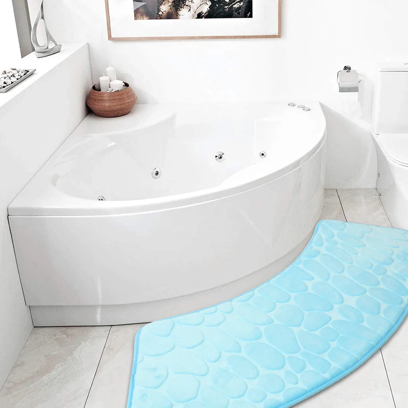 Curved Bathroom Shower Mat - Pebble Embossed Non-slip Absorbent - Homes Must Haves