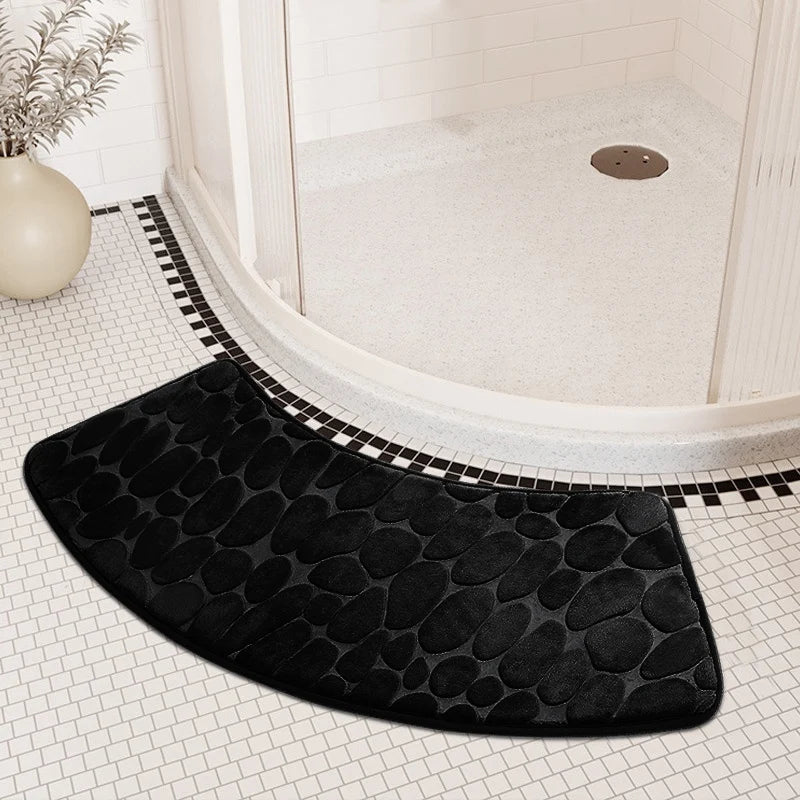 Curved Bathroom Shower Mat - Pebble Embossed Non-slip Absorbent - Homes Must Haves