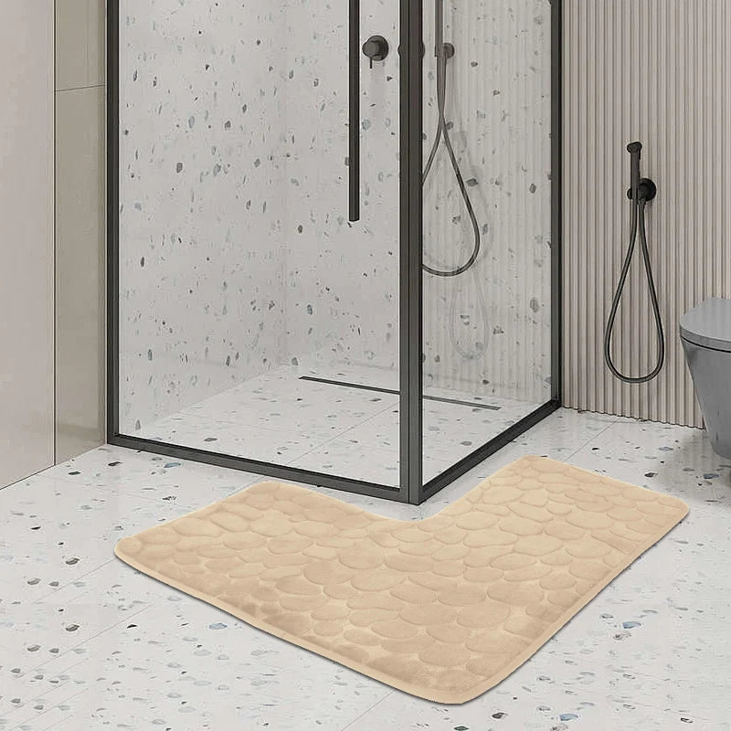 Cobblestone L-Shaped Bathroom Corner Mat Durable Water Absorption Soft Non-slip - Homes Must Haves