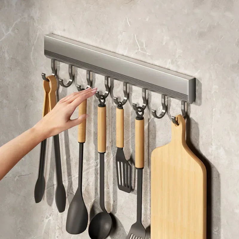 Aluminium Alloy Wall-Mounted Hooks Rack – Drill-Free Storage for Kitchen - Homes Must Haves