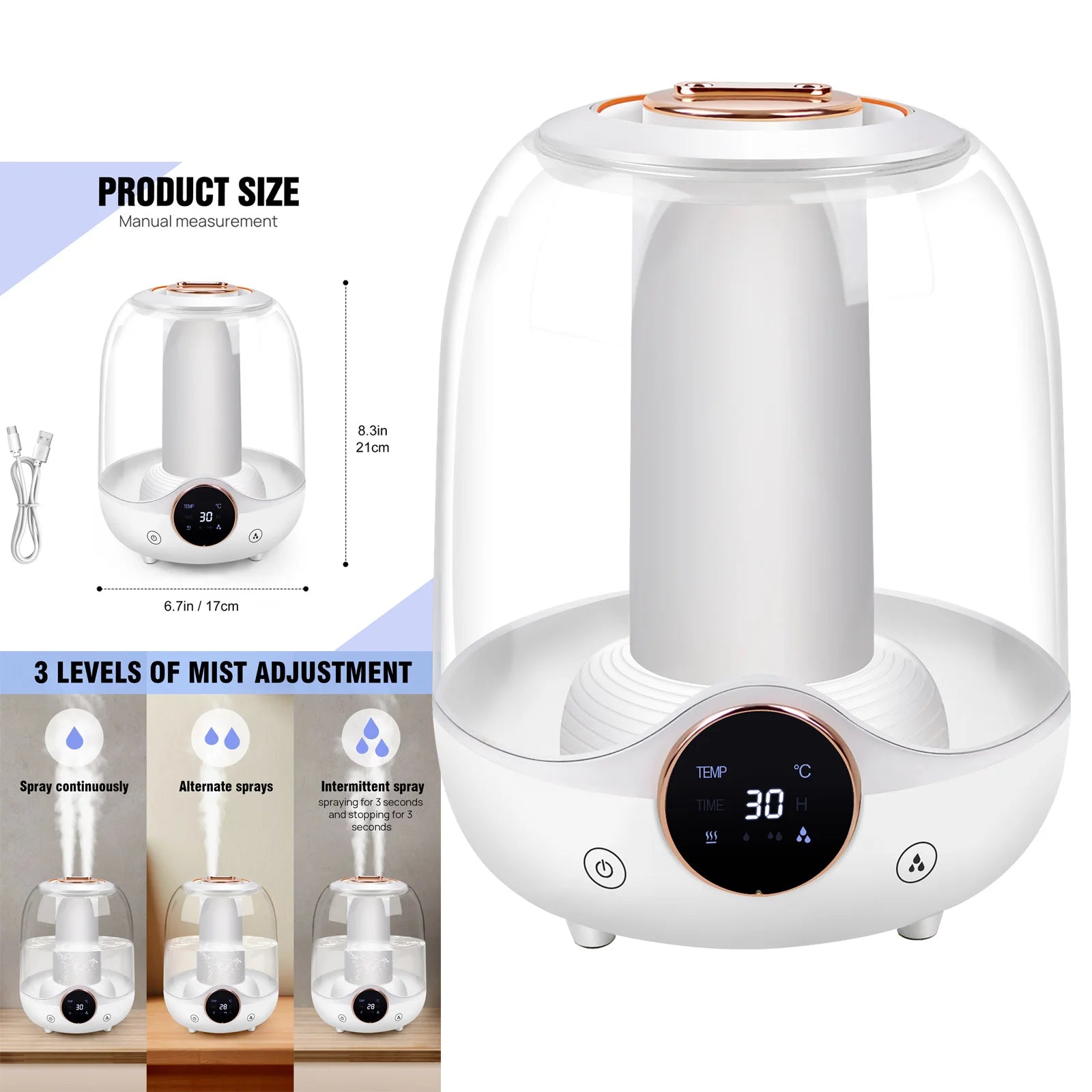 3-in-1 Cool Mist Humidifier, 3L Quiet Operation for Bedroom, Home, and Plants - Homes Must Haves