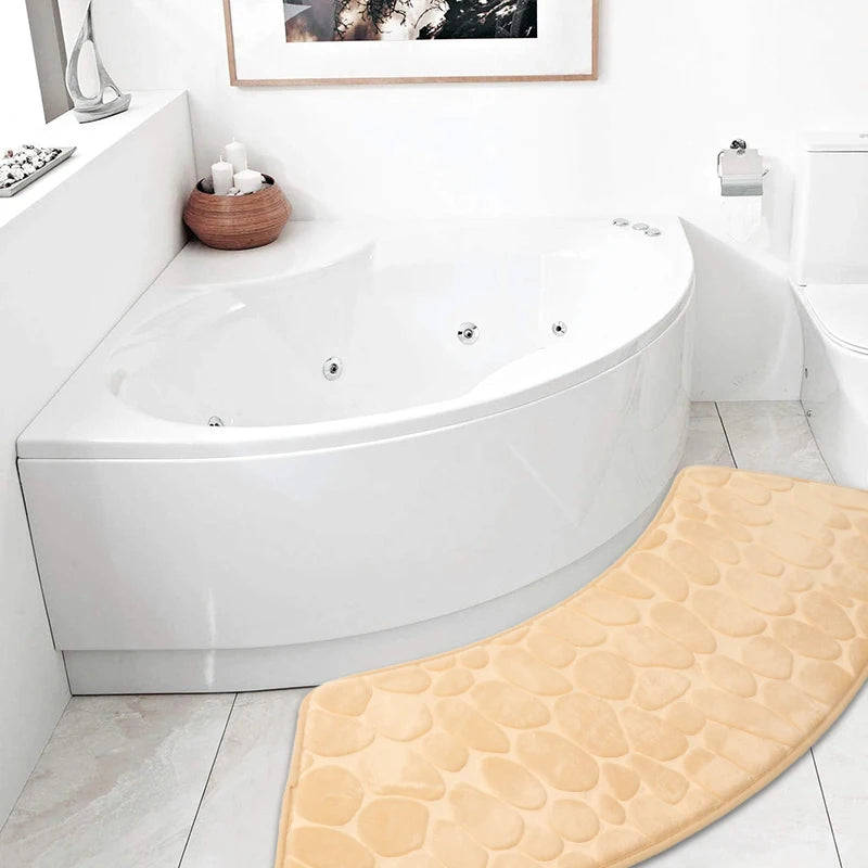 Curved Bathroom Shower Mat - Pebble Embossed Non-slip Absorbent - Homes Must Haves