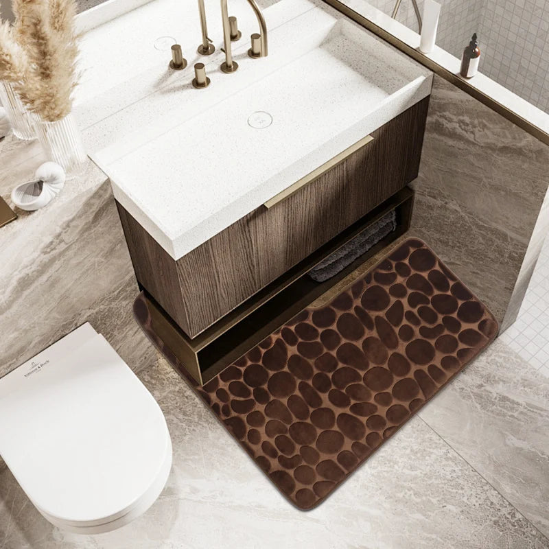 Cobblestone L-Shaped Bathroom Corner Mat Durable Water Absorption Soft Non-slip - Homes Must Haves