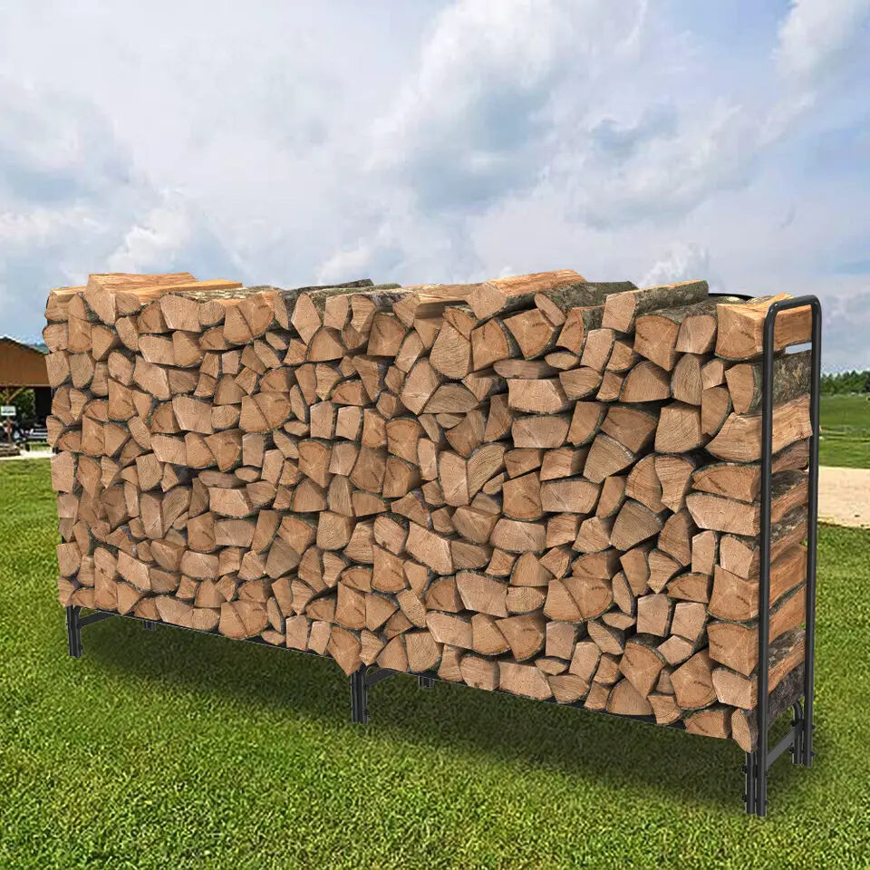 Long Heavy Duty Metal Firewood Log Rack - 91.6" x 46.38" x 13.7" (7.6 feet long) - Homes Must Haves