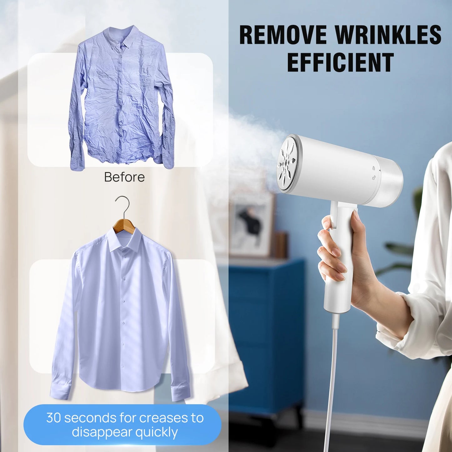 Handheld Clothes Steamer – Portable Foldable Garments Steamer - 1200W - Homes Must Haves