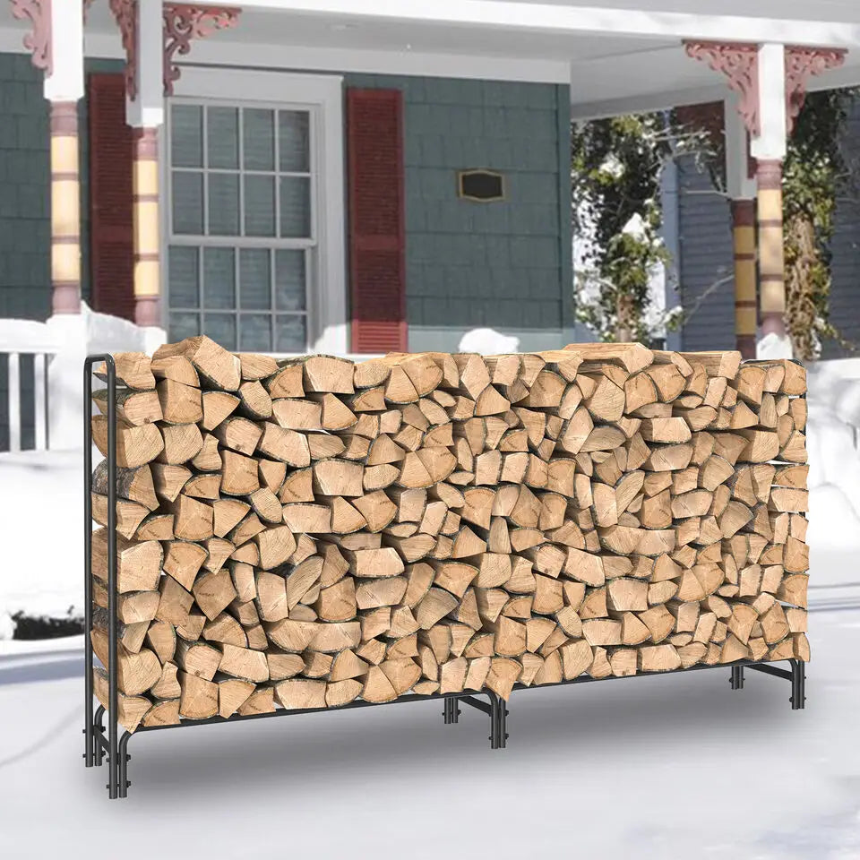 Long Heavy Duty Metal Firewood Log Rack - 91.6" x 46.38" x 13.7" (7.6 feet long) - Homes Must Haves