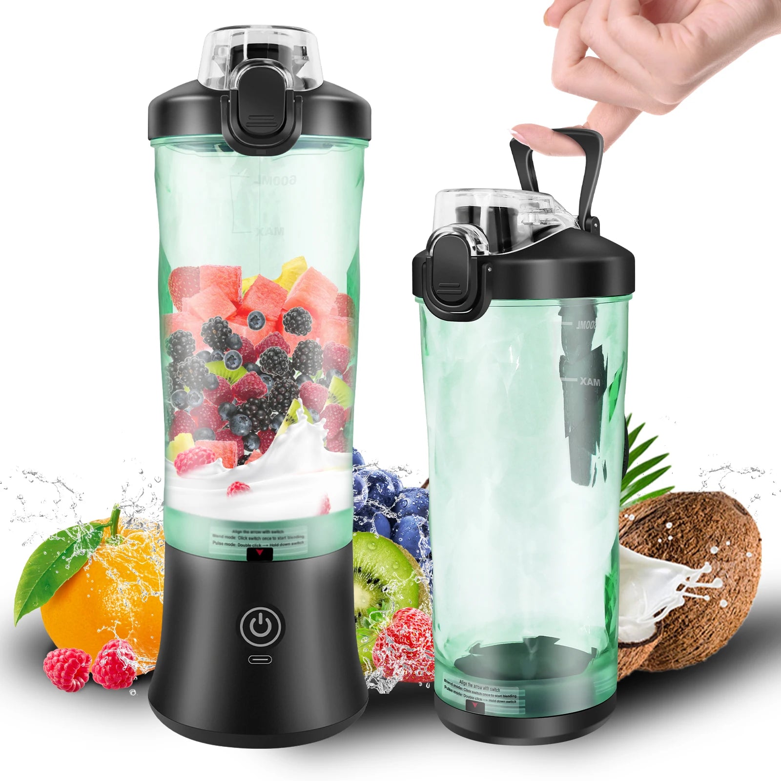 600ml Portable Mini Blender – USB Rechargeable, Travel Smoothie Maker, Ice-Crushing Power - Homes Must Haves