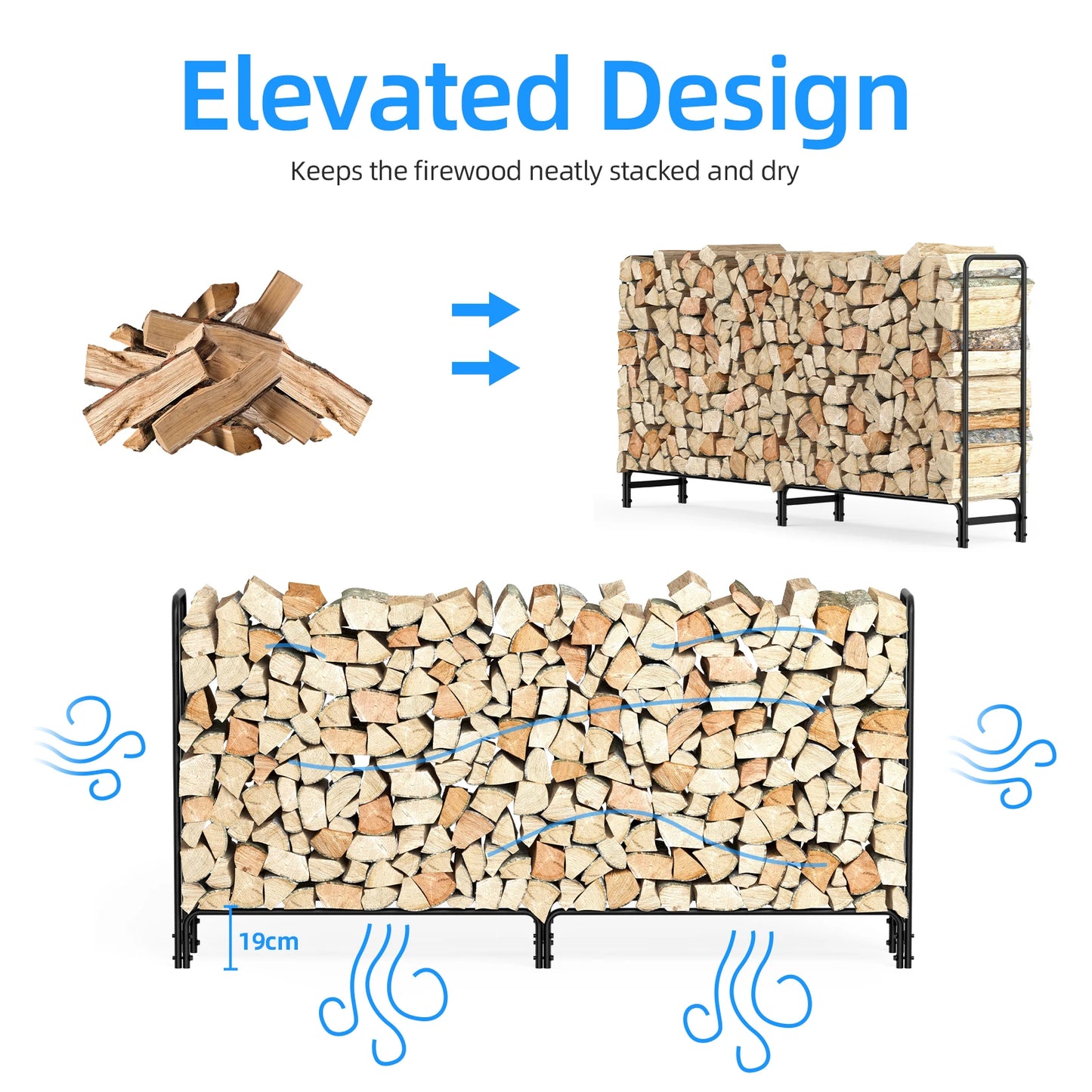 Long Heavy Duty Metal Firewood Log Rack - 91.6" x 46.38" x 13.7" (7.6 feet long) - Homes Must Haves