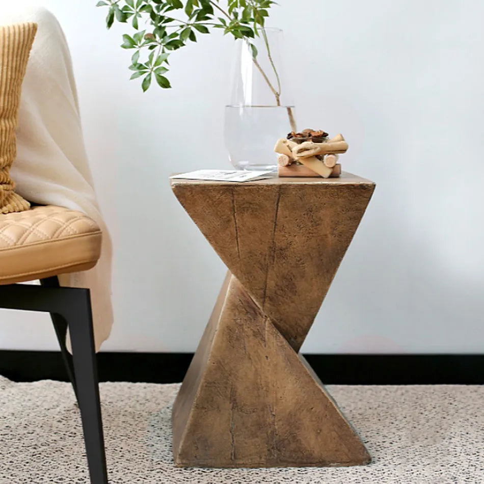 Lightweight Concrete Accent Coffee Side Table / Sitting Chair - Natural Wood Colour - Geometric Design - Homes Must Haves